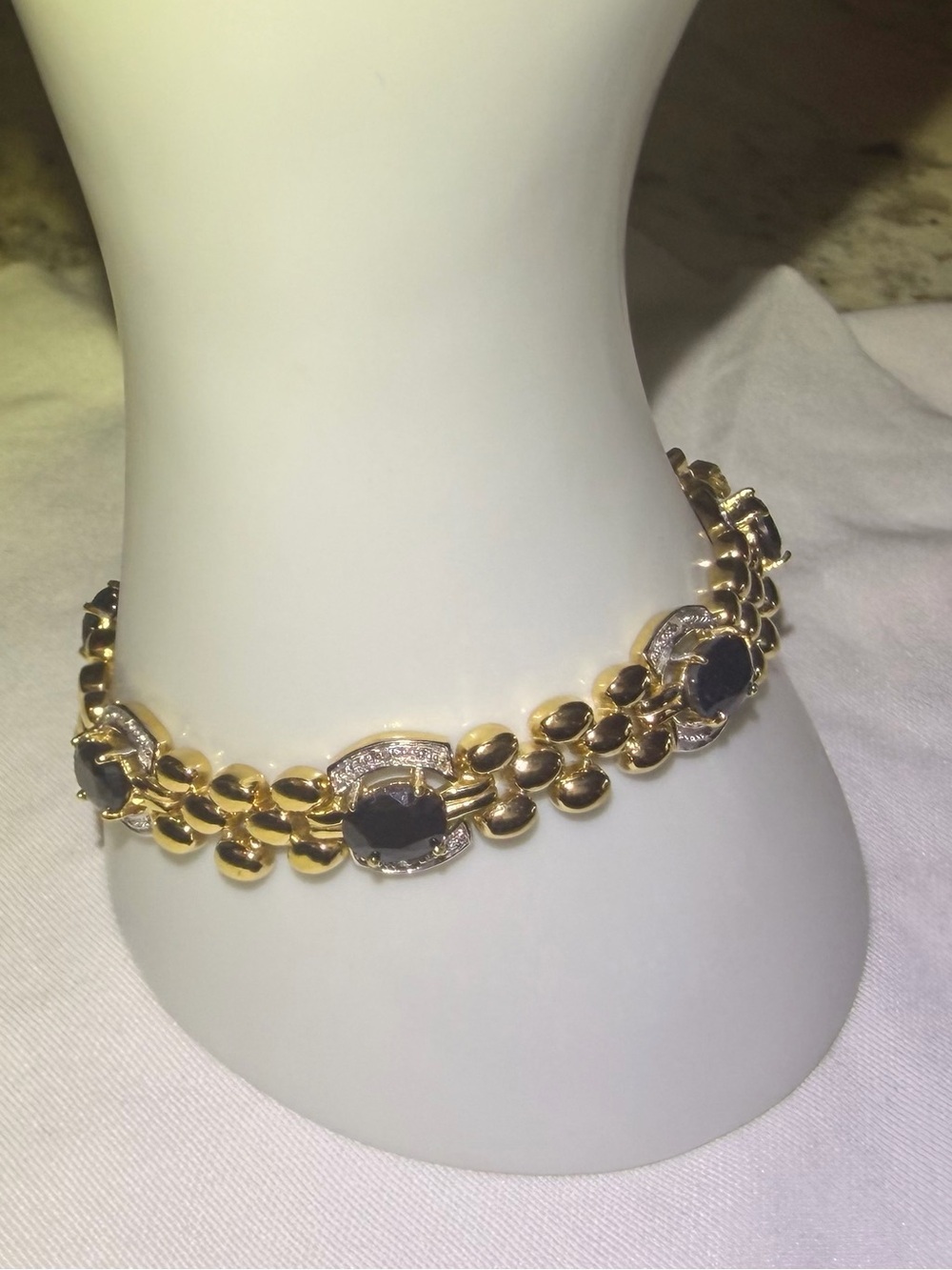 Natural Diamond Black Sapphire 925 Sterling Silver Bracelet